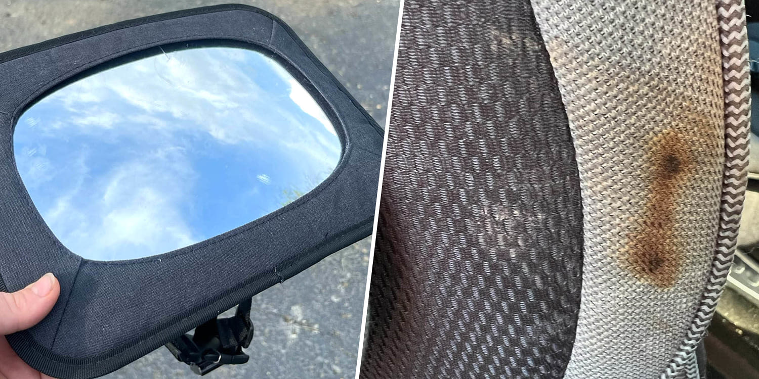 Mom shares warning after sun reflecting off a mirror burns her son's car seat