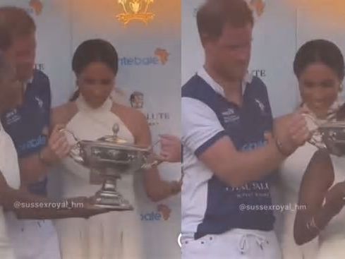 Meghan Markle afasta mulher que queria tirar foto com príncipe Harry em premiação de Polo