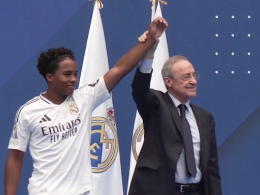 Emotional Real Madrid star Endrick, 18, cries during presentation to fans