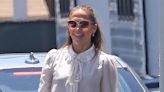 Jennifer Lopez Gives Business-Casual Pussy Bow Blouse an Edgy Upgrade With High-Waisted Trousers & Heels