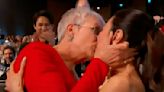 Jamie Lee Curtis kisses Michelle Yeoh after SAG Award win