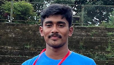 Puttur: Ahijith K M of St Philomena PU College wins bronze medal in javelin throw