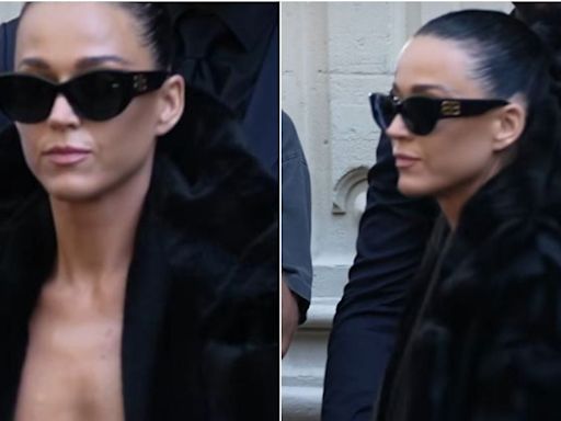 Katy Perry llegó a desfile con el look más peligroso: en topless y con abrigo de piel