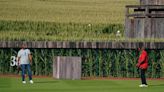 Ken Griffey Jr. and Ken Griffey Sr. play catch before Field of Dreams game