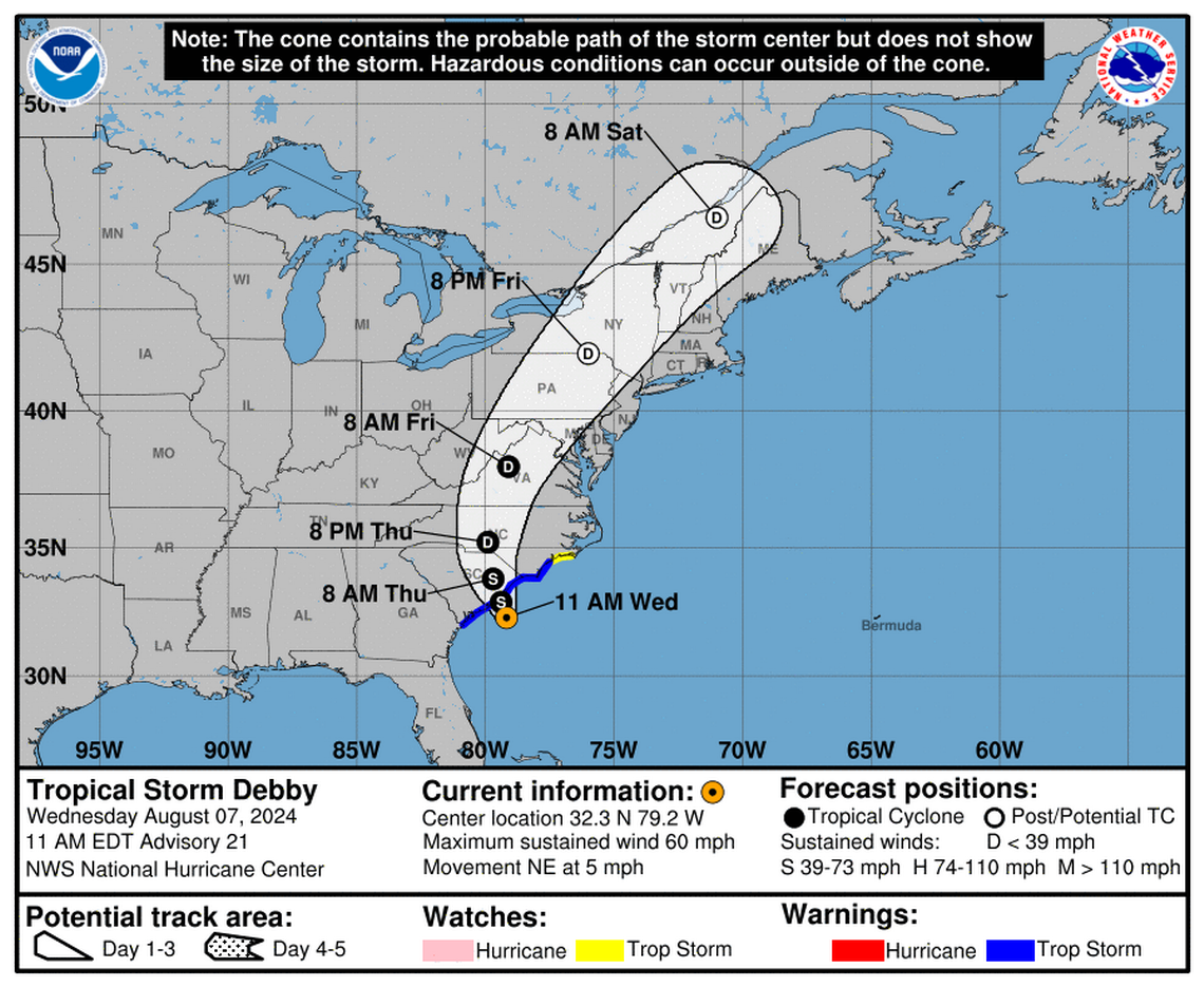 Tropical Storm Debby’s path and progress: NHC’s Wednesday, Aug 07 update