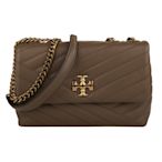 TORY BURCH Kira TB LOGO 縫衍斜紋皮革肩斜背包(卡其褐)