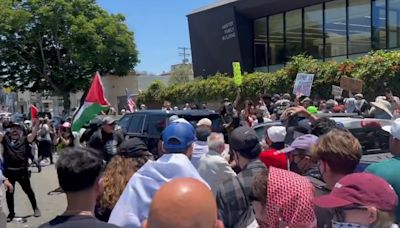 ‘Doesn’t Belong Here’: Pro-Palestine And Pro-Israel Demonstrators Clash In Los Angeles In Front Of Synagogue