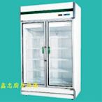 鑫忠廚房設備-餐飲設備：92型雙門玻璃冷藏展示冰箱-賣場有水槽-快速爐-工作台-西餐爐