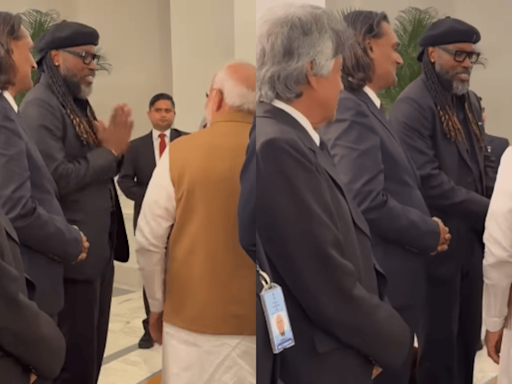 Chris Gayle Greets PM Modi With Namaste During Historic Visit to India with Jamaican PM Andrew Holness; Video