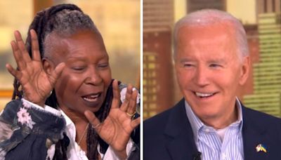 Whoopi Goldberg calls Trump a "bug" on 'The View' as President Biden pretends to squash him under his hand