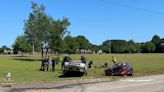 Two cars crash, one rolls in front of Dothan elementary