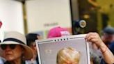 Supporters gather outside Trump Tower on May 31, 2024 before former US president Donald Trump holds a press conference after being found guilty