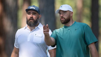 Travis and Jason Kelce mobbed by fans at celebrity golf tournament