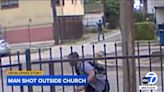 Video shows suspect shoot at man sitting on curb outside church in South Los Angeles