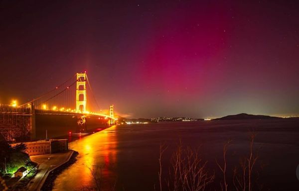 Northern lights illuminate the San Francisco Bay Area night sky