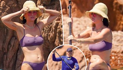 Katy Perry matches with Orlando Bloom in purple bikini during St. Tropez vacation