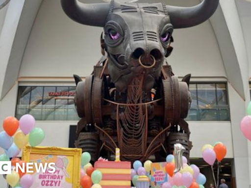 Ozzy the bull marks anniversary of Birmingham New Street display