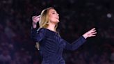 Adele Models Dior Moiré in Navy Gown with Floor-length Train for Opening Night of Munich Residency