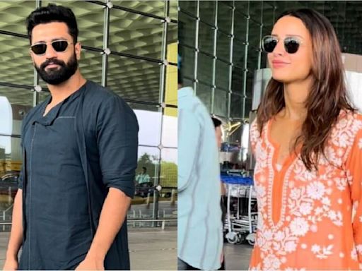 Vicky Kaushal's black kurta look and Triptii Dimri's vibrant orange chikankari set give us cues on how to ace ethnic wear at airport