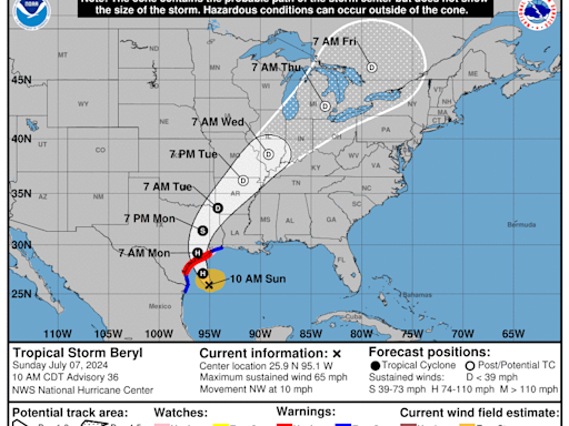 Beryl tracker: See Sunday's forecast path for Texas and spaghetti models