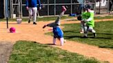 Little girl marks her tee-ball debut with a base hit and a cartwheel