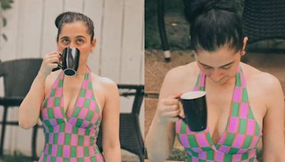 Sexy! Sanjeeda Shaikh Flaunts Ample Cleavage In a Chequered Swimsuit; Hot Photos Go Viral - News18
