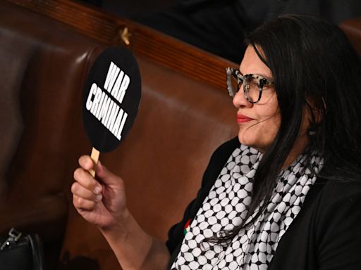 Rashida Tlaib's "war criminal" sign amid Netanyahu address raises eyebrows