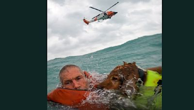 Coast Guard rescues man and his dog from a sailboat 25 miles off Florida coast as Hurricane Helene approached