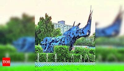 Artists demand re-installation of iconic rhino sculpture at Genda Circle in Vadodara | Vadodara News - Times of India