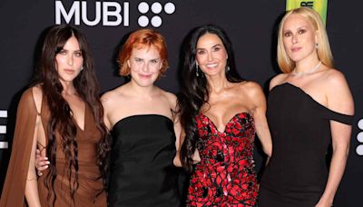 Demi Moore Poses in Fiery Red Gown Beside Her Three Daughters at “The Substance” Premiere in L.A.