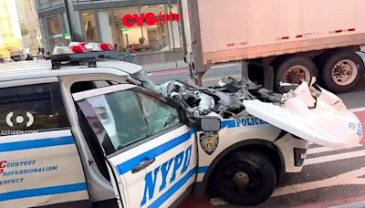 Hell's Kitchen Hiccup: NYPD cruiser slams into big rig, injuring 4 officers - TheTrucker.com