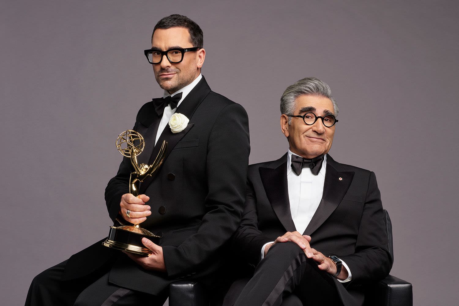 Dan Levy recalls playing with dad Eugene's 'decaying Emmy Awards' as a child