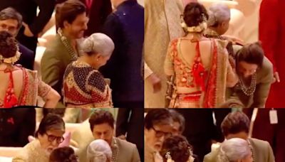 Shah Rukh Khan Touches Amitabh Bachchan's Feet, Makes Jaya Bachchan Laugh at Ambani Wedding | Watch - News18