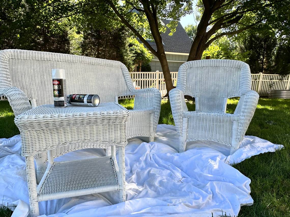 Nothing says summer like cans of white high-gloss spray paint and wicker furniture