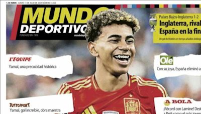 Lamine Yamal y el pase de Inglaterra a la final de la Eurocopa, protagonistas de las portadas deportivas de hoy