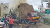 Straw on truck catches fire after touching live wire