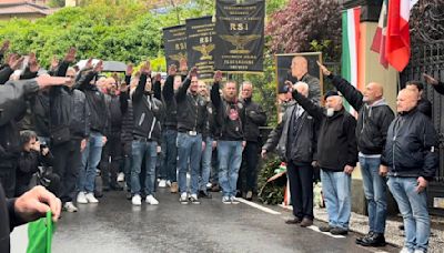 Dozens in Italy give a fascist salute on the anniversary of Mussolini's execution