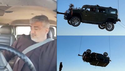 Ajith’s car rotates 360 degrees in the air as he performs stunt for Vidaamuyarchi in Azerbaijan. Watch