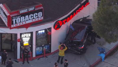 1 hospitalized, 1 arrested for DUI after collision causes car to veer into Valley Glen shop