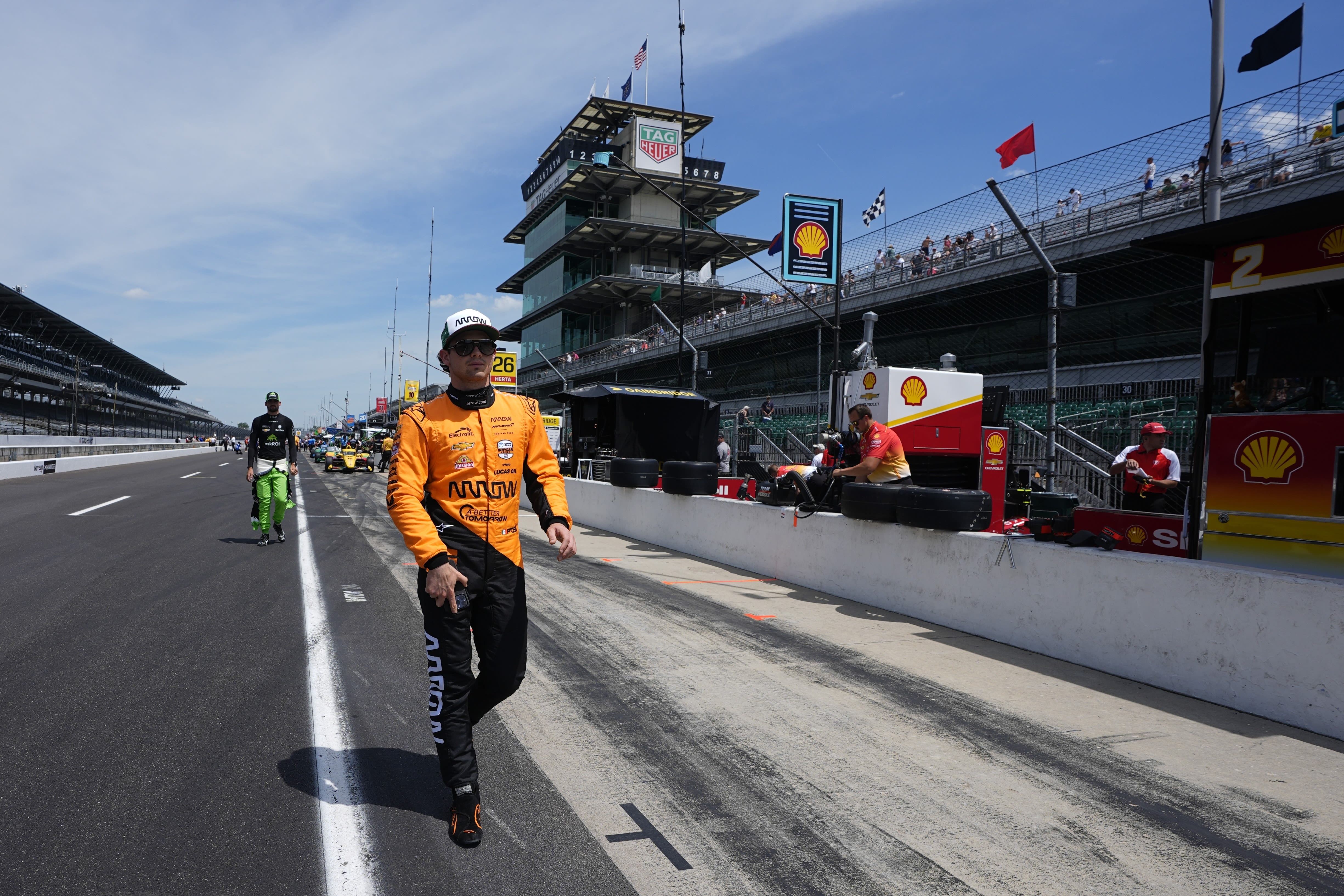 Pato O'Ward of the Arrow McLaren team goes out of his way to win over Indianapolis 500 fans