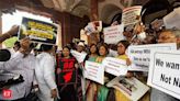 INDIA bloc MPs protest over 'discrimination' against opposition-ruled states in Union Budget