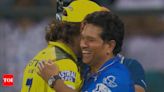 Picture Perfect! Sachin Tendulkar hugs MS Dhoni after MI-CSK match | Cricket News - Times of India