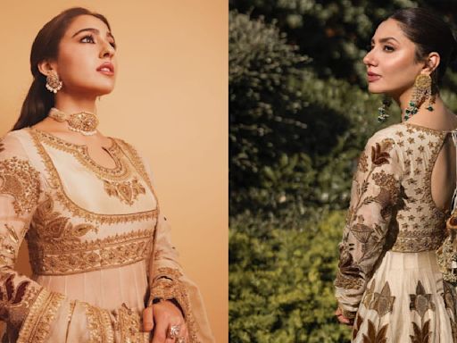 Fashion Face-Off: Sara Ali Khan or Mahira Khan, who do you think styled Iqbal Hussain’s ivory and gold Anarkali set better?