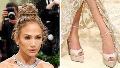 Jennifer Lopez Perfectly Matches Her Andrea Wazen Platform Shoes to Couture Schiaparelli Dress at Met Gala 2024