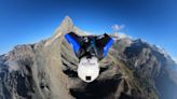 360-degree headcam captures stunning wingsuit jump from mountain in the Swiss Alps