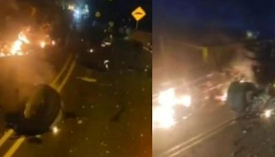 Grave accidente deja cerveza regada en La Línea; camión que la llevaba quedó en llamas