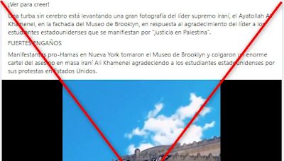 Es un montaje el video de un cartel con la imagen del líder supremo iraní en el Museo de Brooklyn