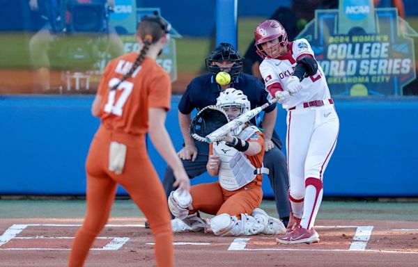 OU softball vs Texas score updates in WCWS championship series Game 2