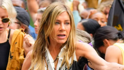 Jennifer Aniston covered in oil while filming The Morning Show scenes