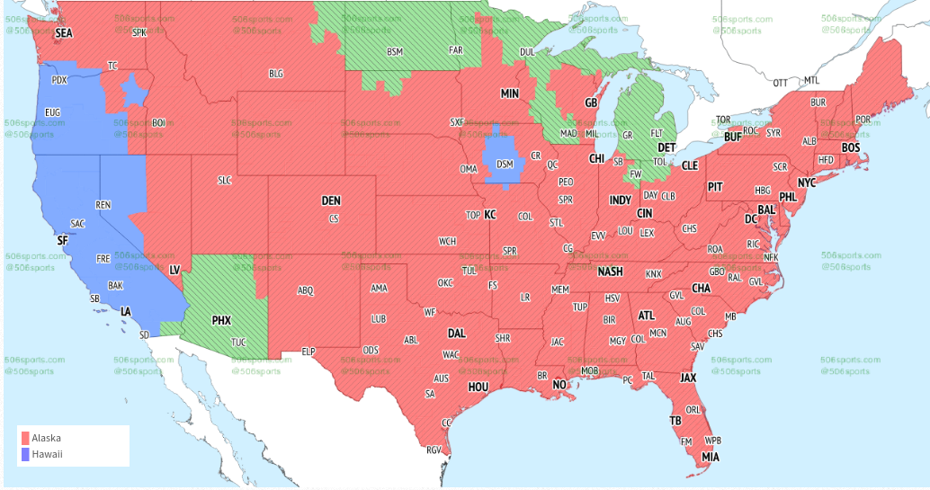 TV broadcast map for Ravens vs. Cowboys in Week 3